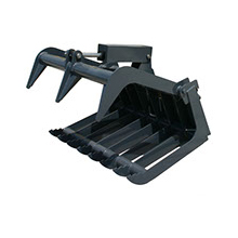 Grapple: "Image of a heavy machinery attachment: a hydraulic grapple used for gripping and lifting large and bulky materials such as logs, rocks, construction debris, and scrap metal in material handling projects."
