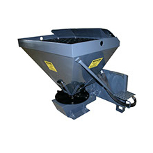 Spreaders: "Image of heavy machinery attachment: a spreader used to evenly distribute materials such as salt, sand, fertilizers, or gravel on large surfaces such as roads, parking lots, or agricultural fields."