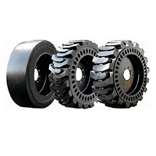 Tires: "Image of heavy machinery attachment: high-strength tires designed for heavy equipment such as dump trucks, front-end loaders, and backhoes, providing traction and load-bearing capacity on various terrains."